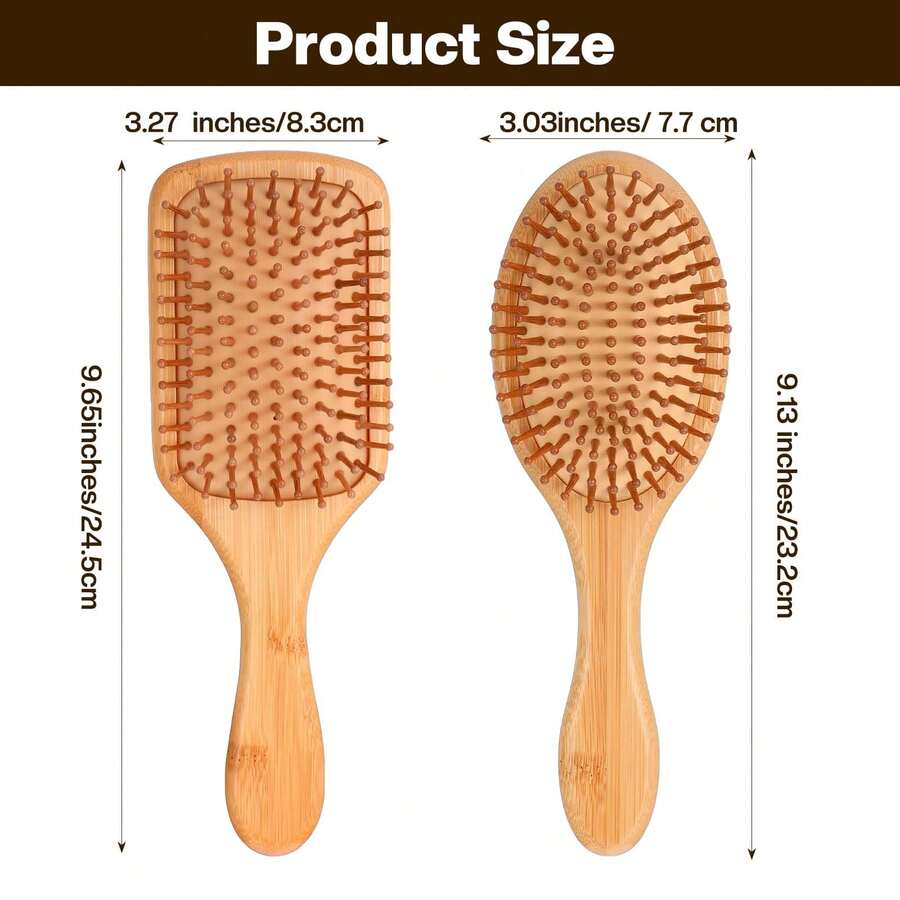 Round Head Bamboo Bristle Comb, Natural Wooden Bamboo Comb, Promotes Hair Growth, Ergonomic Design, Massages Scalp, Unisex, Suitable For All Hair Types - Multicolor - View 1