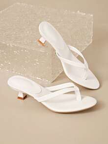 Oversized Square Toe Summer New Style Sandals, Thin Heel Toe-Post, Versatile Thin Thong Flip-Flops For, Kitten, Slippers - White - View 3