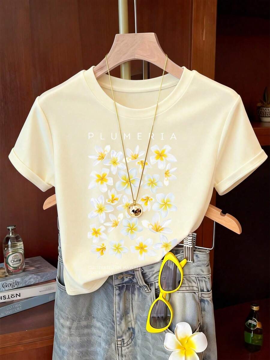 Camiseta Casual de Manga Corta con Cuello Redondo y Estampado Gráfico con Slogan de para Mujer, Regalo para Amigas - Albaricoque 2 - Ver 1