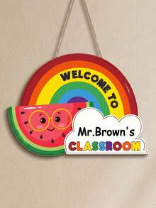 1pc Personalized Cute Fruit Rainbow Wooden Door Hanger, Custom Text,Welcome Classroom Sign, Back To School Teacher Appreciation Gift ,Colorful Classroom Wall Decor For New School Term - Multicolor - View 8