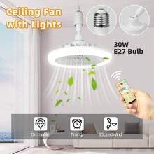 CANMEIJIA 1 pieza Ventilador de techo LED moderno con control remoto, ventilador de techo interior, luz de techo interior, 2 en 1, AC85-265V, 3 colores regulables, temporizador, 3 velocidades de viento, modo luz nocturna, adecuado para dormitorio, sala de estar, cocina, estudio - Tira de luz para ventilador E27 con control remoto - Ver 3