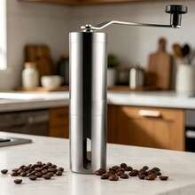 Office Small Coffee Bean Grinder, Space Saving Hand Crank Adjustable Grind Mill, Practical Manual Coffee Crusher For Workplace Daily Fresh Coffee Brewing & Small Coffee Bar Use - Silver - View 8
