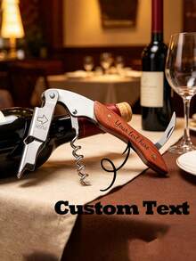 1pc Personalized Engraved Bottle Opener With Leather Sleeve And Wooden Handle, Suitable As Friend, Father's Day, Birthday Gift Or Men's Gift, Also Essential For Wedding - Multicolor - View 7
