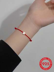 1 buah Gelang Tali Merah Kepang Daun Semanggi Perak Sterling 925 Sederhana, Segar & Elegan, Pembawa Keberuntungan, Hadiah Liburan, Cocok untuk Pemakaian Sehari-hari - Perak - View 8