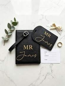 Personalized Custom Name Text Unisex PU Leather Passport Holder And Luggage Tag Set, Elegant Minimalist Style, Exclusive Customization, Exquisite, Enhances Ritual Feeling, Easy To Distinguish, Waterproof And Wear-Resistant, Daily Use, Wedding Souvenir, Suitable For Couples Honeymoon Travel, Holiday Vacation, Students, Couples Travel, Back To School Season Travel, Back To School Gift, Teacher's Day Gift, Personalized Exquisite Gift For Them, Conveying Beautiful Blessings - Multicolor - View 7