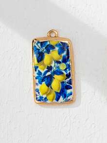 1Pc French Italian Coastal Charms For Jewelry Making, Gold Enamel Rectangle Pendants, Summer DIY Charms For Bracelets Necklaces Earrings, Aesthetic - Multicolor - View 5
