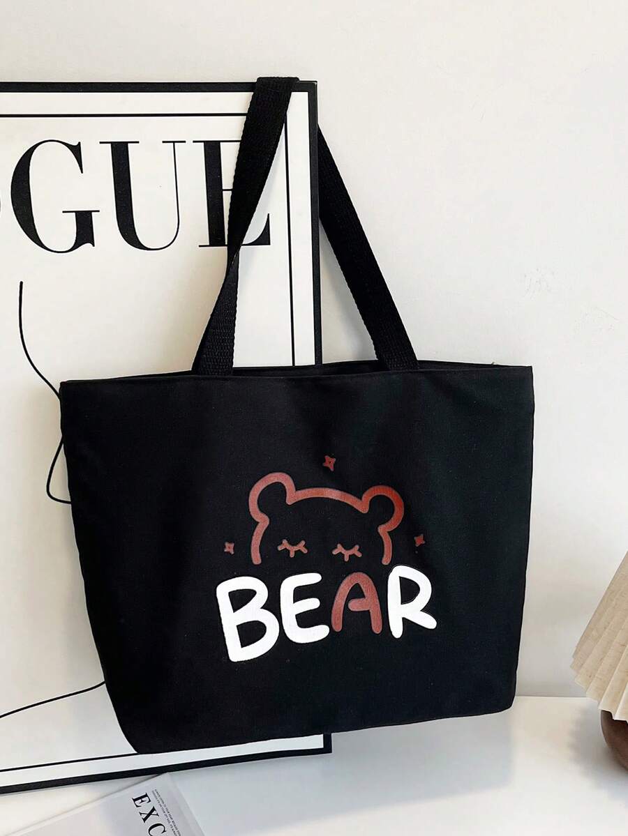 Minimalist Printed Canvas Tote Bag - Multicolor - View 1