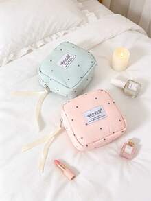 Soft Solid Color Polka Dot Print Sanitary Napkin Storage Bag, Portable Travel Essential Bag, Women's Storage Bag, Digital Wallet Or Coin - View 3