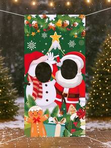 1 buah Banner Latar Belakang Stan Foto Natal, Perlengkapan Foto Natal Berongga, Desain Santa Claus & Manusia Salju, Kain Latar Belakang Perlengkapan Foto Natal, Dekorasi Selamat Natal, Dekorasi Natal - MultiWarna - View 10