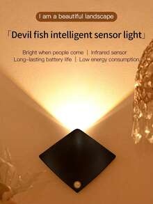 1pc Shark Decorative Wall Light, Black Warm Light/White Light, Motion Sensor Night Light, Wireless LED Light, Bedside Lamp, Suitable For Bedroom, Porch, Balcony, Hallway, Bedside, Bathroom, Kitchen, Room Decoration, Room Decoration, Travel, Bedroom Night Light, Home Decor, Gaming Light, Gift, Bedroom Lamp, Bedroom Lighting, Display Cabinet Quick Sensor Lighting - Stingray Motion Sensor Light - View 4