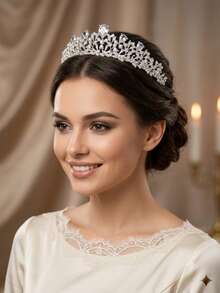 1pc Vintage Court Style Vine Rhinestone Small Crown, Elegant Bridal Bridesmaid Wedding Headpiece, Party Photo Shoot Hair Hoop Hair Accessory - Silver - View 3