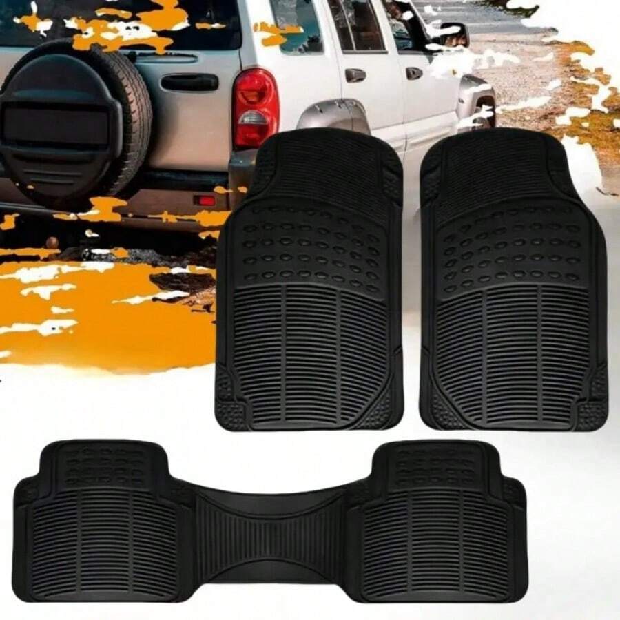 Durable All-Weather Car Floor Mats Set For Sedans & SUVs - Waterproof PVC With Anti-Slip Grip, Easy To Clean Front & Rear Seat Rubber Pads, Winter Fit - Multicolor - View 1