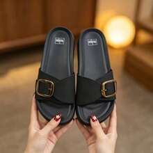 Women's Fashion Buckle Strap Sandals - Comfortable Open Toe Casual Slip-On Slides For Summer Daily Wear - Black - View 15