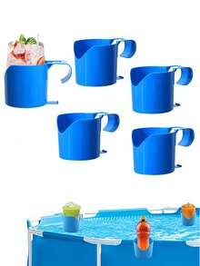 5pcs Heavy Duty Poolside Cup Holders - Universal Fit For 2 Round Poles & Above Ground Pools - Splash-Proof Drink, Beer & Phone Holder - Durable Outdoor Storage Rack, Suitable For Patio, Beach & Party - A - View 1