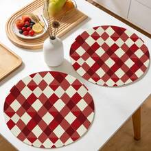 1/2/4/6/8/300pcs Vintage Red Plaid Pattern Luxury Placemat Set, Machine Washable Polyester Material, Stain-Resistant, Waterproof, Easy To Clean, Suitable For Party And Kitchen Decor - Multicolor - View 4