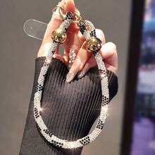 1PC Double Buckle Gold Bead Full Rhinestone Striped Wrist Strap Phone Lanyard Short Style Niche Exquisite Premium Shiny Rhinestone Jewelry Fashion Outdoor Climbing Anti-Loss Hanging Rope Phone Case Pendant With Free Clip - Multicolor - View 9