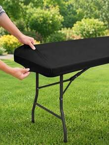 1pc-Black Stretch Spandex Tablecloth 6FT, Fitted Rectangular Table Cover For 72 X 30 Inch Tables, Washable Elastic Tablecloth For Trade Shows, Weddings, Parties And Outdoor Events - Black - View 7