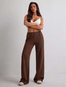 Women's Casual Solid Color Wide Leg Pants - Brown - View 5