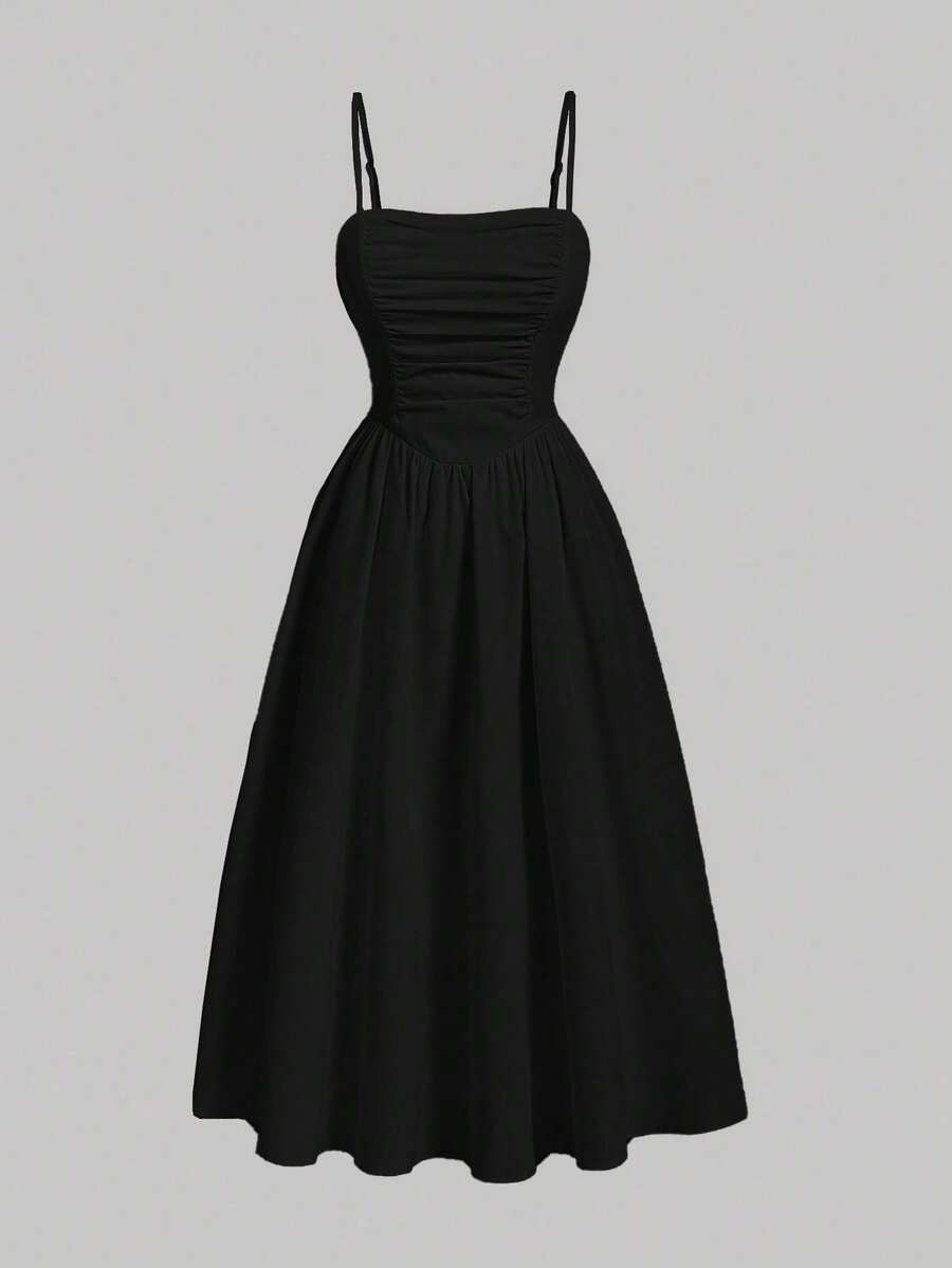 Vestido Cami Fruncido Sólido Lucid, Vestidos Pastel para Mujer - Negro - Ver 1