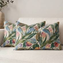 1PC/2PCS(Pillow Insert Not Included) Green Jacquard Fabric Throw Pillow Cover, French Oil Painting Vintage Tulip Pillowcase, Vintage American Country Jacquard Sofa Cushion, Impressionist Oil Painting Vintage Tulip Jacquard Pillowcase, American Country Throw Pillow, Farmhouse Style Pillow, Artistic Floral Fabric Throw Pillow, Vintage Estate Living Room Sofa Decor Cushion, Bohemian Decorative Pillowcase - Tulip Green - View 14
