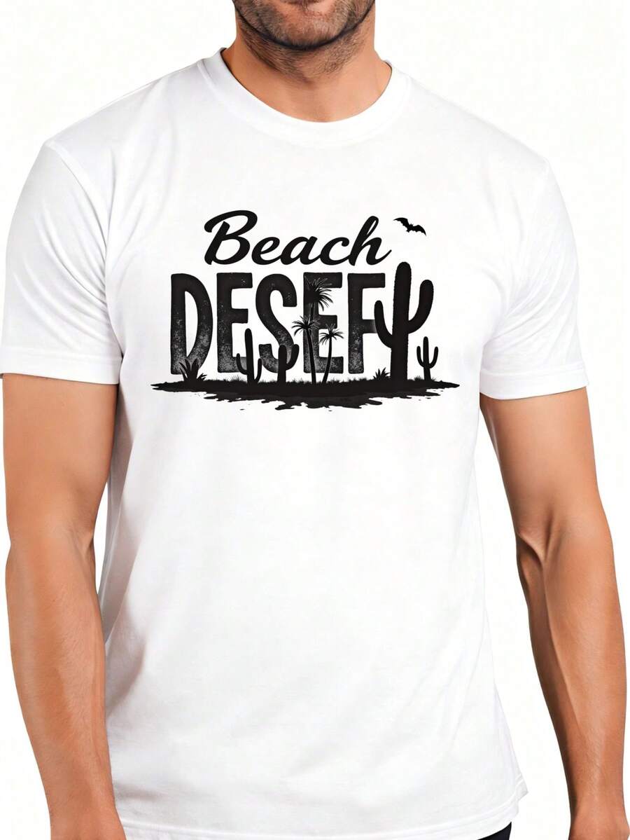 bre 100% Algodón con Estampado - Transpirable, Suave, Ligera - Playa, Desierto, Cactus, Palmera, Pájaro - Diseño Divertido Vintage, Camiseta Casual de Manga Corta para Verano, Regalo para Él - Blanco - Ver 1
