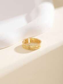1 pieza Anillo abierto de cobre con números romanos Y2K, anillo de banda ajustable dorado/plateado, joyería minimalista apilable para adolescentes, regalo de vuelta al colegio - Multicolor - Ver 6