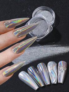 1/4 Box Holographic Powder Nail Glitter Mirror Effect Gold Silver Laser Moonlight White Aurora & Metallic Pigment Rubbing On Dust DIY Y2K Charm Salon Manicure Designs Nail Art Decorations Nail Supplies - Multicolor - View 5