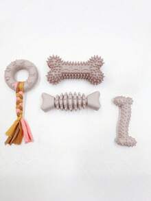 4pcs Different Shaped Dog Chew Toy Set, Suitable For Puppies, Cute Pink Puppy Toys, Puppy Teething Toys, Soft Interactive Chew Toys, Suitable For Small Dogs - Grey - View 7