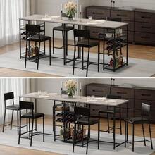 Space-Saving 3 Piece Dining Table Set – 2 Faux Leather Upholstered Chairs, Wine Rack & Cup Holder, Compact Rectangle Dinner Table With 4-Tier Shelves For Kitchen/Breakfast Nook/Studio Apartments - 灰色 - View 5