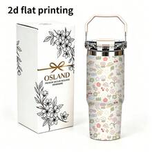 1/5 pezzi Boccale isolato in acciaio inossidabile da 30 oz con grande capacità, mini motivi colorati di frutta e fiori, manico pieghevole comodo, coperchio a ribaltamento a tenuta stagna, ritenzione prolungata di caldo e freddo, adatto per ufficio, picnic, sport e regalo di compleanno - Floreale - Visualizzare 1