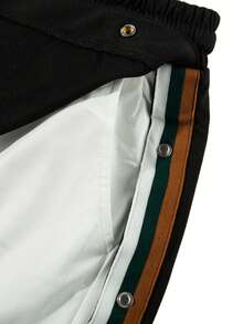 Vintage Colorful Striped Casual Shorts, Multi-Layer Ribbed Hem Side Button Loose Daily Shorts - Black - View 9