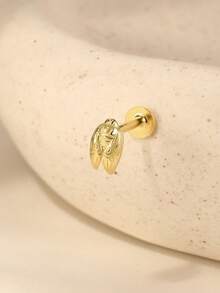 EleRunis 1PC 925 Sterling Silver Tiny Chunky Cicada Stud Flat Back Conch Tragus Cartilage Helix Threaded Piercing Fine Jewelry For Daily Wear Party - Gold - View 2
