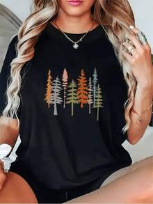 ransición de color en degradado (negro, gris, blanco, rojo intenso), adecuada para todas las estaciones, se puede usar en capas.Camiseta negra de manga corta con estampado holgado para mujer - Negro - Ver 1