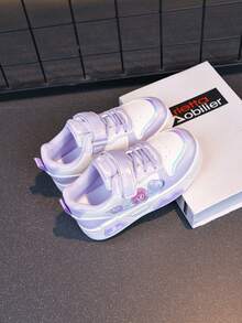 Girls' Cute Casual Lace-Up & Hook And Loop Colorblock White Sneakers - Purple - View 8
