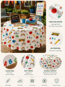 1pc-Back To School Decor Tablecloth, Cute ABC Apple Pencil School Bus Rainbow Pattern Reusable Table Cover, Washable Classroom Party Table Cloth For Kindergarten Back To School Celebration Home Dining Decor - Multicolor - View 3