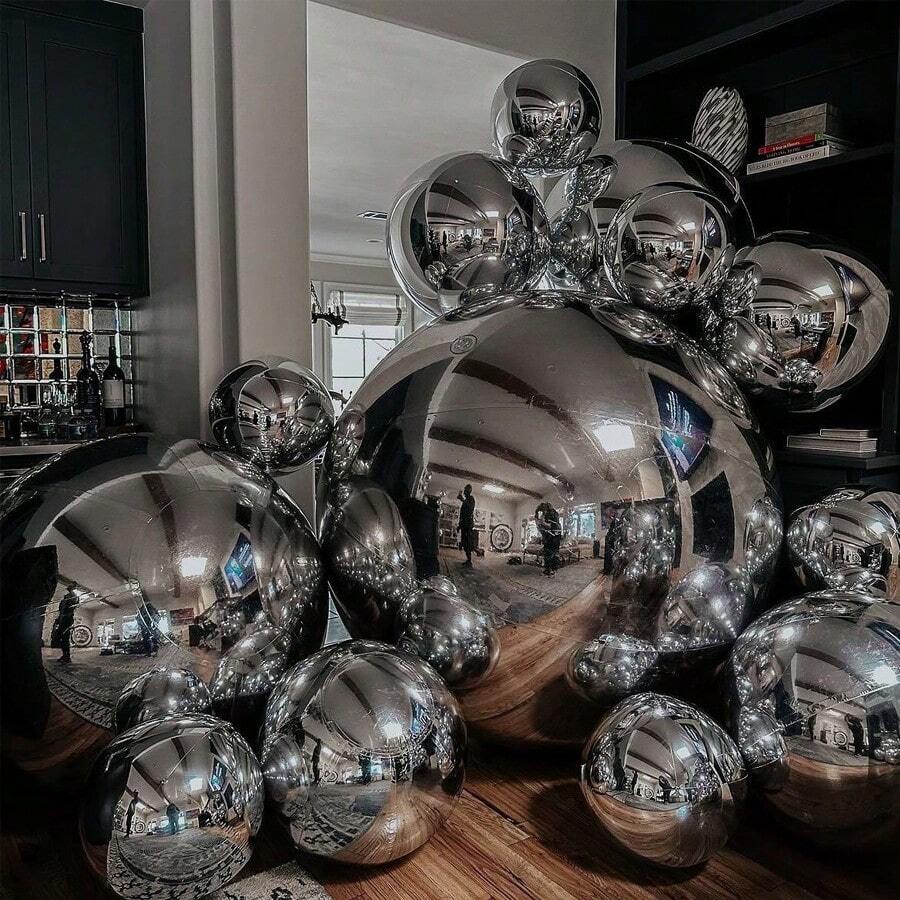 Iridescent Foil Round Balloons (1 X 22 Inch, 3 X 12 Inch, 3 X 10 Inch), 4D Spherical Balloons, For Wedding, Birthday, Valentine's Day, Anniversary, Mother's Day, Father's Day, Graduation Decorations - 銀 - 查看 1