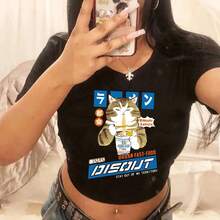 Camiseta Corta Divertida con Estampado de Gato para Mujer, Estilo Ulzzang, Años 2000, Camiseta Gótica para Mujer, Camiseta de los 90 - 6097 - Ver 13