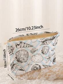 1pc Portable Cosmetic Storage Bag Ocean Series Shell & Starfish Pattern Double-Sided Print Travel Zipper Makeup Pouch Multi-Functional Toiletry Organizer - Multicolor - View 3