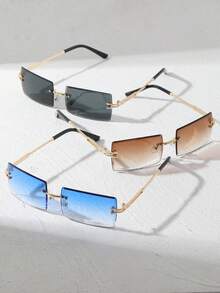 3pcs/Set Women's Rectangular Frameless Metal Fashion Glasses, International Fashion Week Fashion Glasses, Suitable For Daily Life, Outfits, Social Gatherings, Beach Vacation And Outdoor Travel - Multicolor - View 10