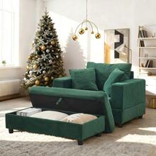 Chaise Longue With Footrest And Storage Space, Lounge Sofa With 3 Cushions For Living Room And Bedroom - Emerald - 查看 4