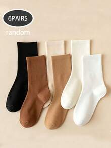 5/6 pares aleatorios de calcetines de media longitud neutros para mujer, disponibles en múltiples unicolor simples, adecuados para uso casual diario y de negocios - Multicolor - Ver 6