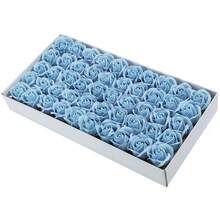 50pcs/lot Artificial Flower Rose Heads Dia4.5cm Beauty Wedding Valentine's Day Gift Rose Bouquet Home Party Decoration Flowers - Azul grisáceo - Ver 1