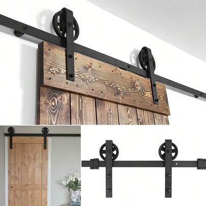 6FT/6.6FT Kit binario per porta scorrevole, sistema scorrevole industriale per uso interno ed esterno, stile con rotelle/stile T/stile dritto, lunghezza disponibile: 6FT/183 cm, 6,6FT/200 cm
