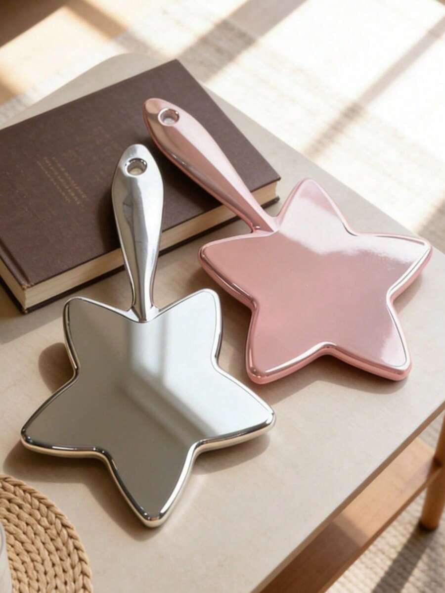Electroplated Star-Shaped Handheld Makeup Mirror, Portable Compact Vanity Mirror With Glossy Reflective Finish