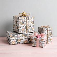 Roll Cute Layered Cartoon Cat Print Wrapping Paper, 43*500cm Macaron Color Kitten Pattern Gift Wrapping Paper, Suitable For Birthday Holiday Cat Lover Gift Wrapping - View 6