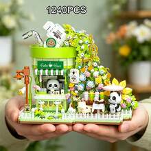 Cute Panda Tea House/Coffee Shop Building Block Model Kit, DIY Street Scene Building Block Display, Rich In Detail, Includes A Small Table And Chairs, Perfect For Christmas Home Decor And Birthday Gifts - Multicolor - View 13