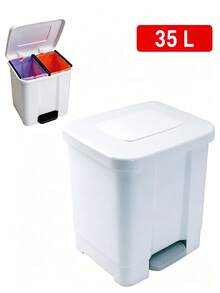 35L Double-Compartment Pedal Sorting Bin, Constructed With Thickened Material; Pedal-Operated Lid Design Prevents Odors, Enables Wet And Dry Waste Separation, And Its Large Capacity Suits Various Application Scenarios. - Random Color - View 9