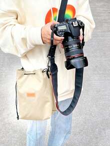 1pc/Fleece Lined Shockproof Camera Storage Bag, Drawstring Portable Mirrorless Camera Inner Pouch, Multifunctional Shoulder Crossbody Lens Bag, Durable Leather Camera Protective Case, Outdoor Travel Photography Digital Accessories Storage Bag Compatible With Multiple Camera Models. - Khaki - View 6