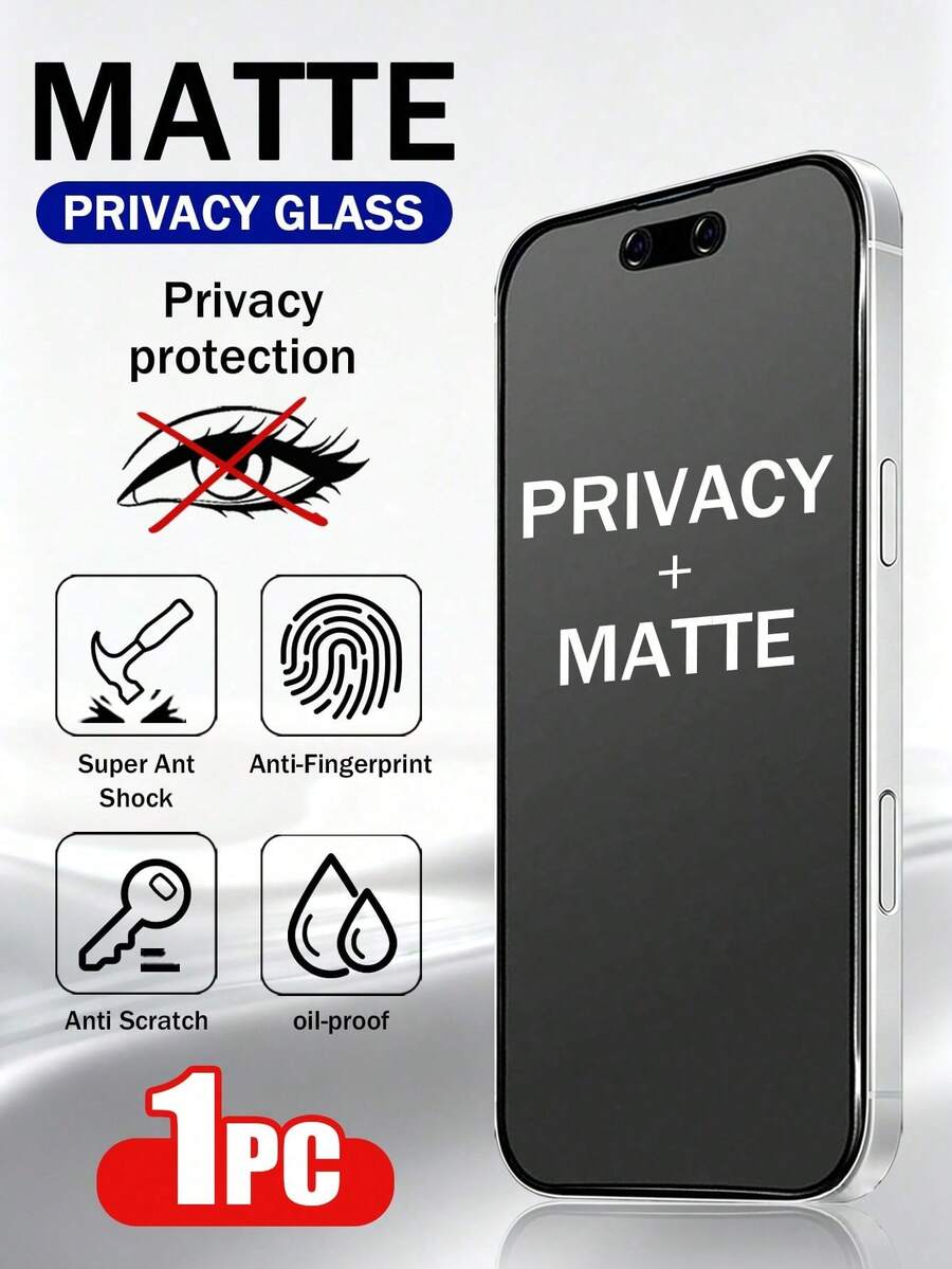 XINHONGYU 1pc Matte Privacy Screen Protector, Compatible With 17/16ProMax/16E/16Plus/15ProMax/14/13/12/11/XR/X/XS/7/8, 2.5D Anti-Fingerprint Matte Privacy Screen Protector, Full Coverage, Ceramic Matte Screen Protector, 9H Anti-Peeping Matte Privacy Film - Black - View 1
