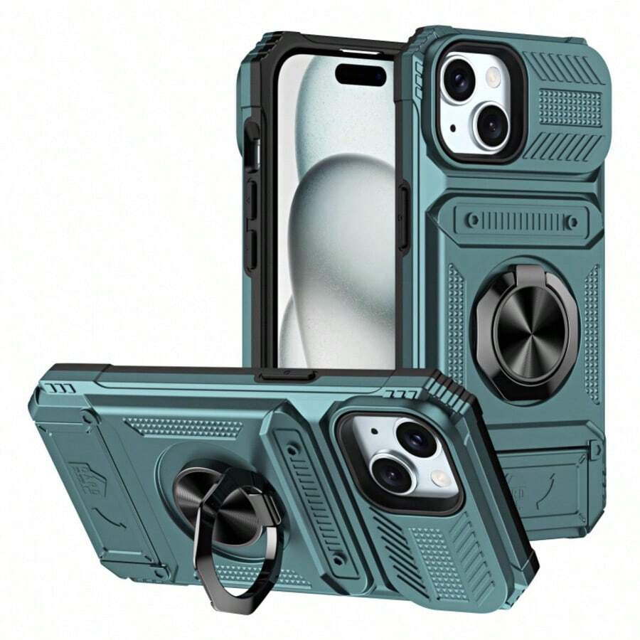 Funda para teléfono Apple de última generación con inserto oculto, soporte de anillo magnético para teléfonos móviles y fundas mecánicas. GREEN - verde menta - Ver 1